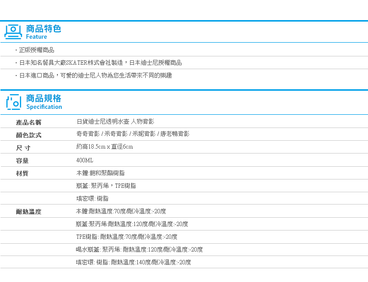 【日貨迪士尼透明水壺 人物背影】Norns 400ML奇奇蒂蒂米奇米妮唐老鴨 水瓶隨行杯　日本