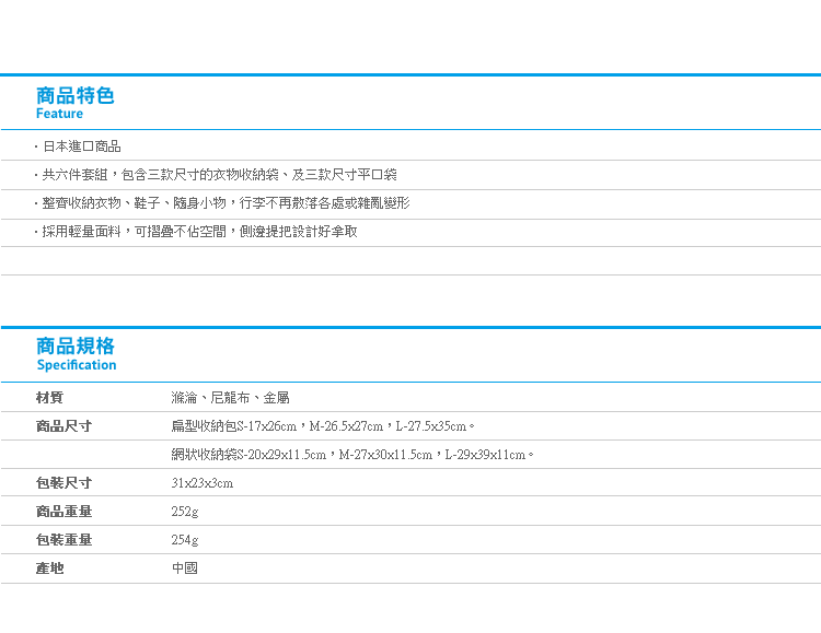 【日貨旅行行李收納包 角落小夥伴六件套組】Norns 日本網狀衣物收納袋 盥洗包